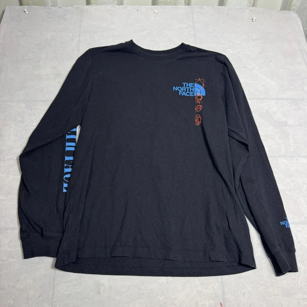 The North Face Mens T-Shirt Black Long Sleeve Everyday Comfort Graphic Tee Large